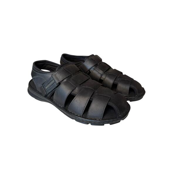 Rockport NEW Darwyn Fisherman Sandals Black Leather Men’s 10.5M - Picture 1 of 10